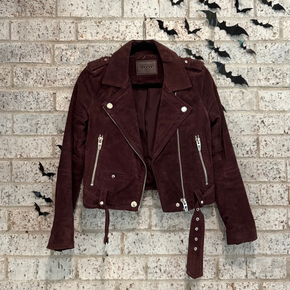 Blank NYC genuine suede jacket in burgundy leather